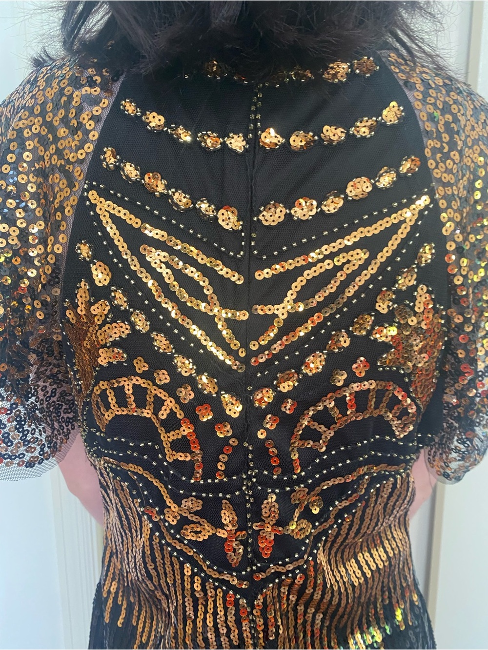 Size Small 1920s Flapper Black & Gold Sequin Fringe Midi Dress party Halloween - Picture 10 of 14
